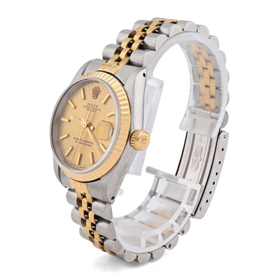 Rolex 26MM DateJust Two Tone Jubilee 18K & SS Champagne Face Fluted Bezel Watch - Elite Jewelers - Luxury Watch