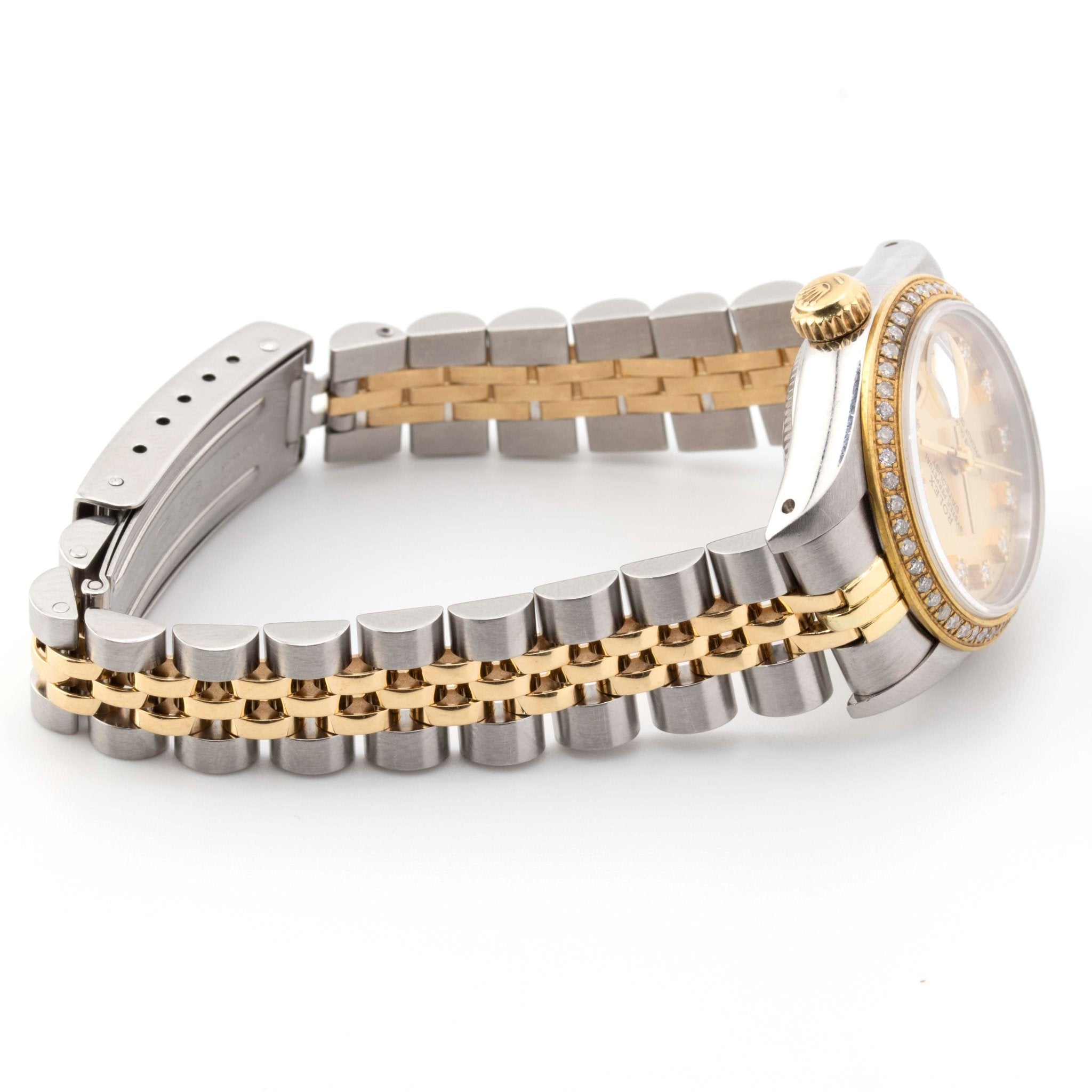 Rolex 26mm Datejust TwoTone Yellow Gold Jubliee Band Single Row Diamond Bezel Champagne Diamond Dial - Elite Jewelers - Luxury Watch