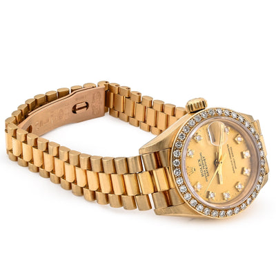 Rolex 26MM Presidential 18K Gold Diamond Bezel/Dial Champagne Face Women Watch 69178 - Elite Jewelers - Luxury Watch