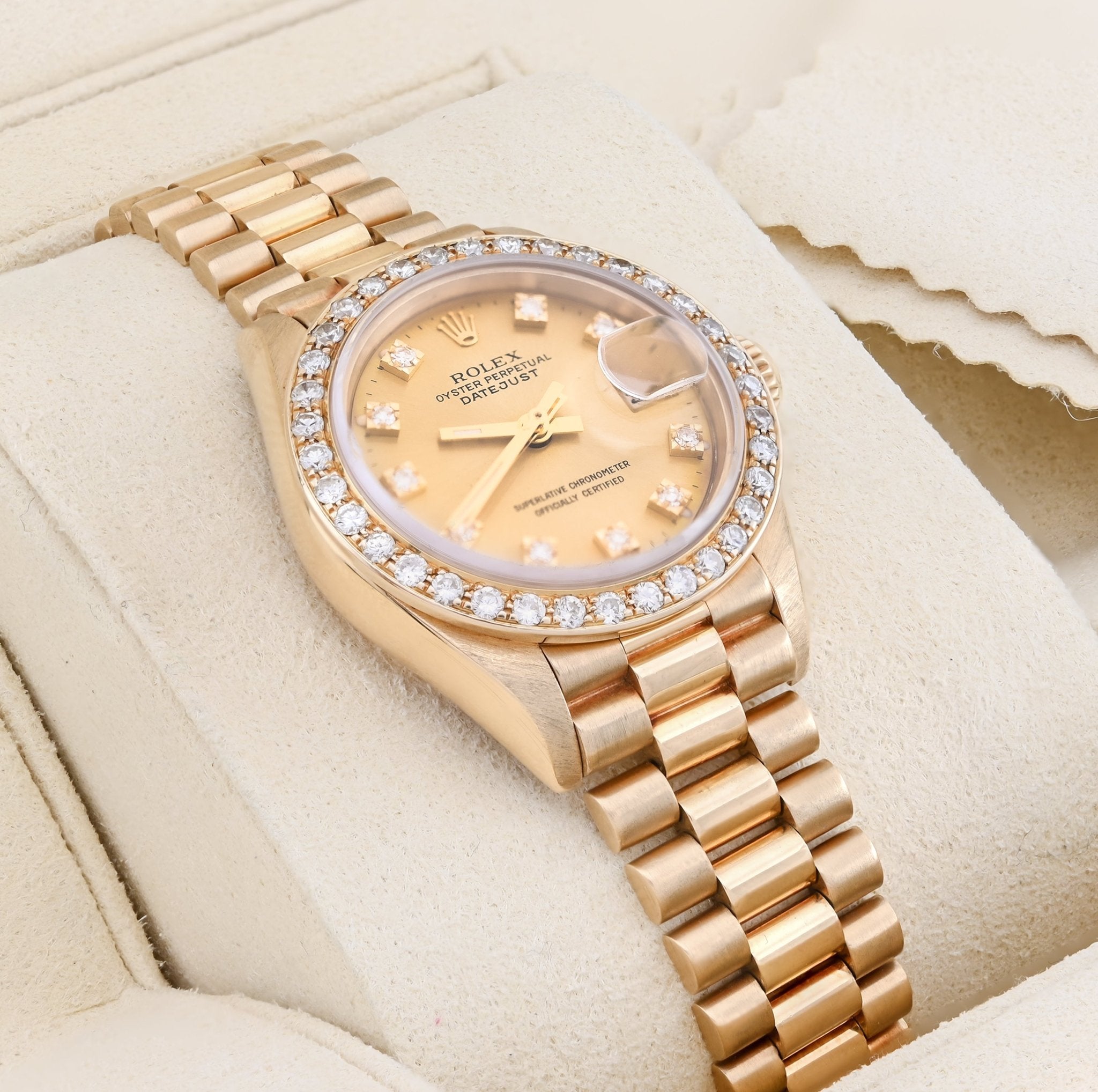 Rolex 26MM Presidential 18K Gold Diamond Bezel/Dial Champagne Face Women Watch 69178 - Elite Jewelers - Luxury Watch