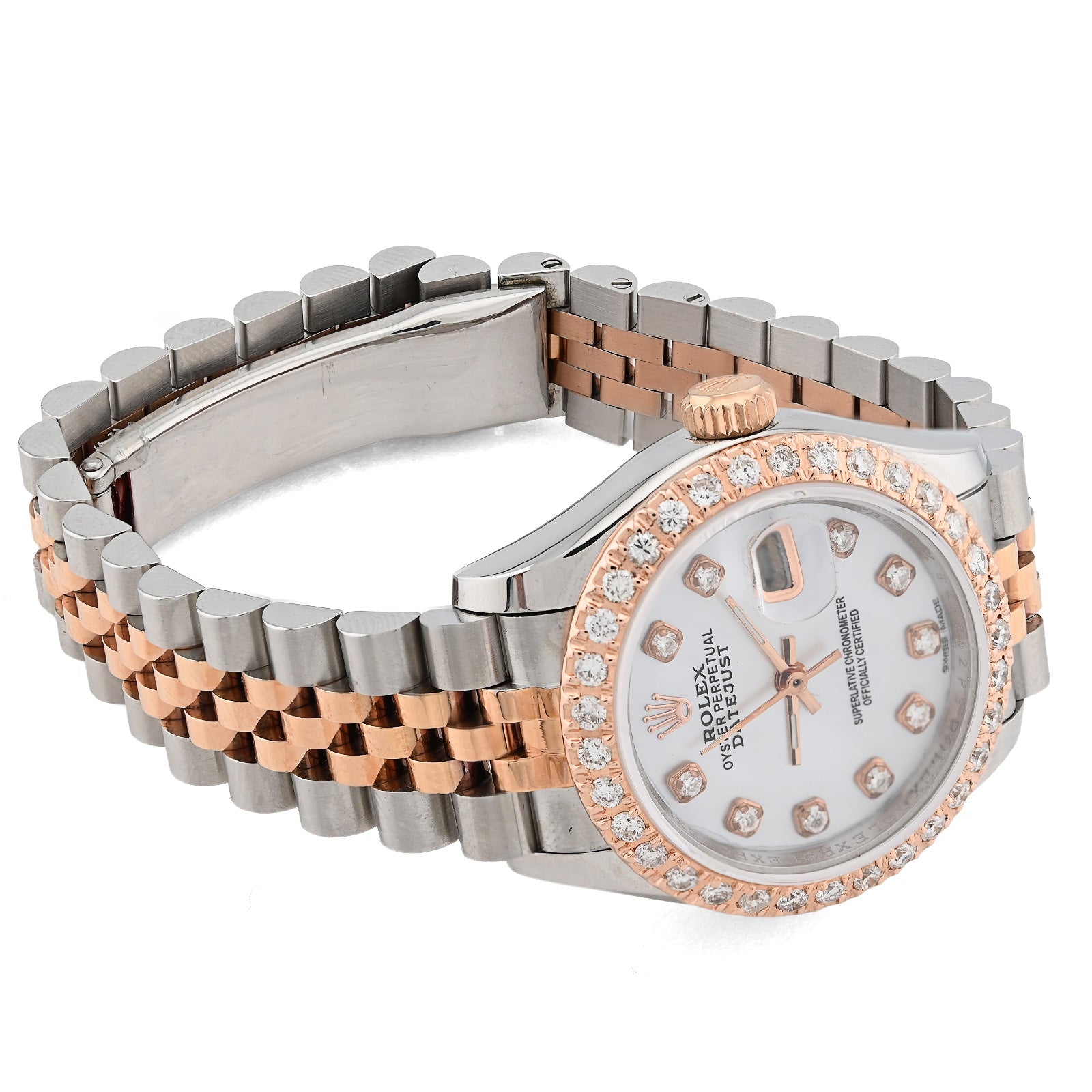 Rolex 28MM Datejust 1CT Natural Diamond Dial/Bezel MOP Face 2 Tone Rose Hidden Clasp Jubilee Watch - Elite Jewelers - Luxury Watch