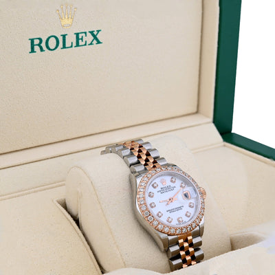 Rolex 28MM Datejust 1CT Natural Diamond Dial/Bezel MOP Face 2 Tone Rose Hidden Clasp Jubilee Watch - Elite Jewelers - Luxury Watch