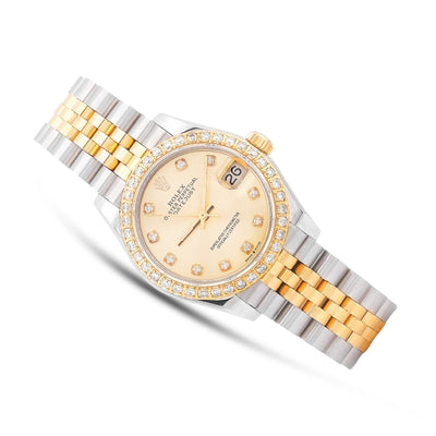 Rolex 31MM Datejust 2-Tone Diamond Bezel/Dial Champagne Face Jubilee Band Watch - Elite Jewelers-Luxury Watch