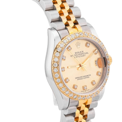 Rolex 31MM Datejust 2-Tone Diamond Bezel/Dial Champagne Face Jubilee Band Watch - Elite Jewelers-Luxury Watch
