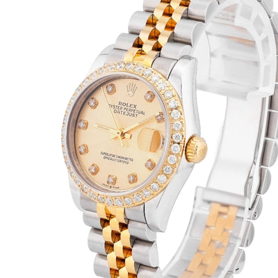 Rolex 31MM Datejust 2-Tone Diamond Bezel/Dial Champagne Face Jubilee Band Watch - Elite Jewelers-Luxury Watch
