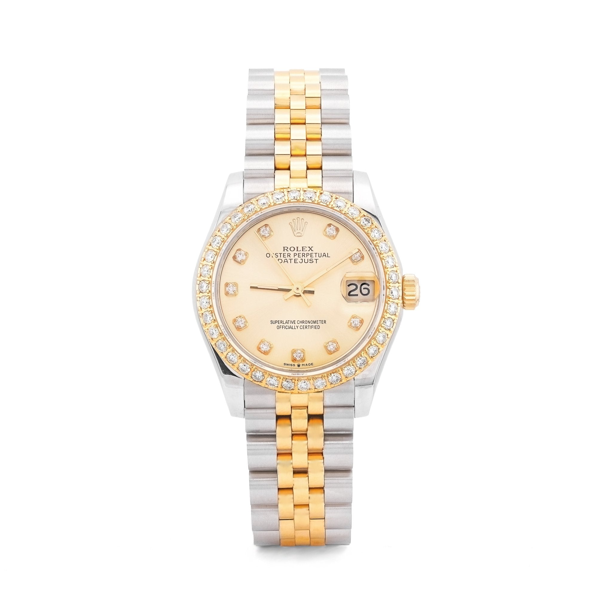Rolex 31MM Datejust 2-Tone Diamond Bezel/Dial Champagne Face Jubilee Band Watch - Elite Jewelers-Luxury Watch