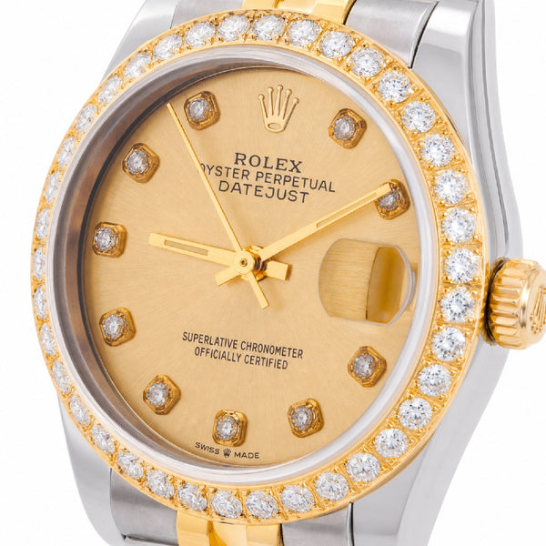 Rolex 31MM Datejust 2-Tone Diamond Bezel/Dial Champagne Face Jubilee Band Watch - Elite Jewelers-Luxury Watch