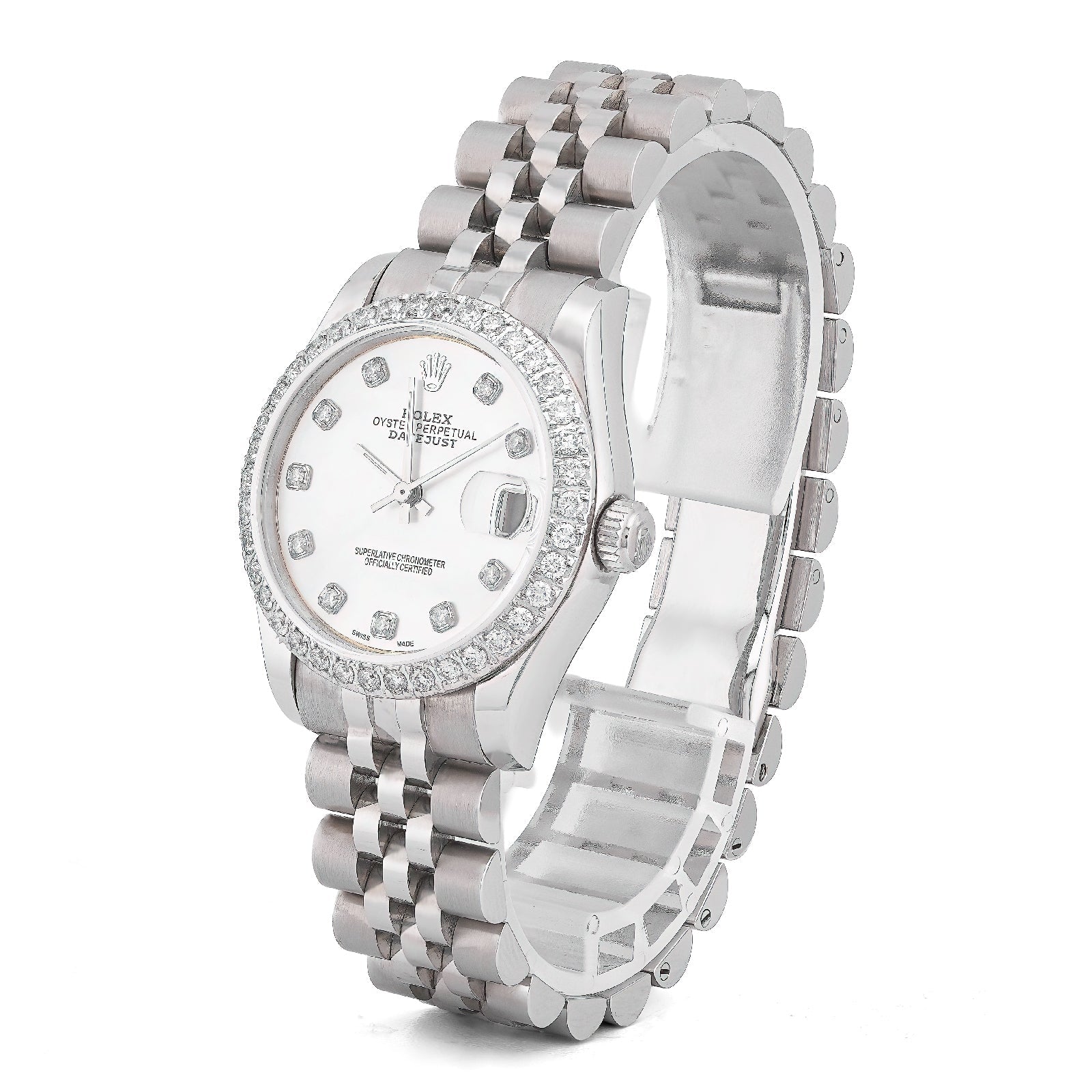 Rolex 31MM Datejust All white Diamond Bezel/Dial White MOP Face Jubilee Band Watch - Elite Jewelers-Luxury Watch
