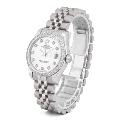 Rolex 31MM Datejust All white Diamond Bezel/Dial White MOP Face Jubilee Band Watch - Elite Jewelers-Luxury Watch