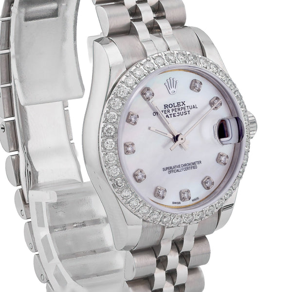 Rolex 31MM Datejust All white Diamond Bezel/Dial White MOP Face Jubilee Band Watch - Elite Jewelers-Luxury Watch