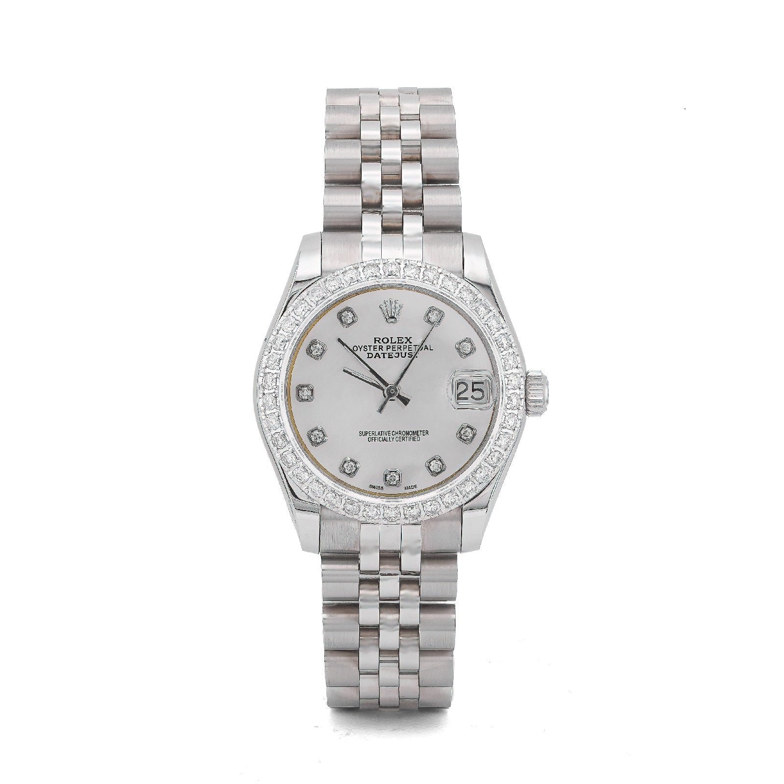 Rolex 31MM Datejust All white Diamond Bezel/Dial White MOP Face Jubilee Band Watch - Elite Jewelers-Luxury Watch
