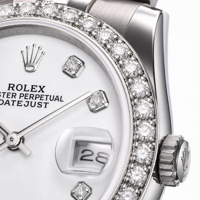 Rolex 31MM Datejust All white Diamond Bezel/Dial White MOP Face Jubilee Band Watch - Elite Jewelers-Luxury Watch