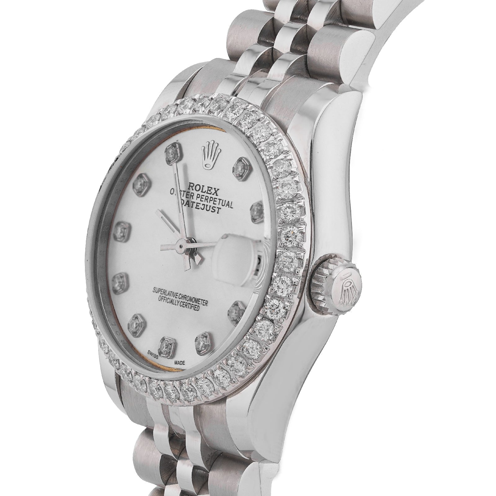 Rolex 31MM Datejust All white Diamond Bezel/Dial White MOP Face Jubilee Band Watch - Elite Jewelers-Luxury Watch