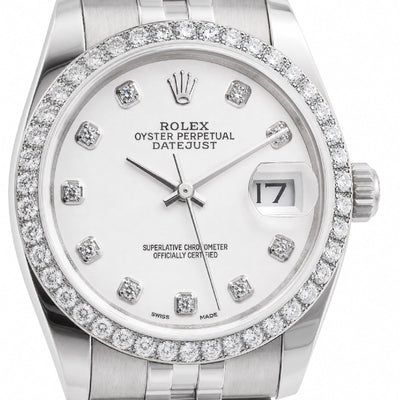 Rolex 31MM Datejust All white Diamond Bezel/Dial White MOP Face Jubilee Band Watch - Elite Jewelers-Luxury Watch