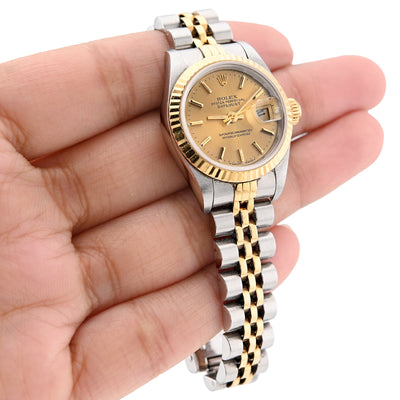 Rolex 31MM Datejust Two Tone 18k Gold & SS Fluted Bezel Champagne Face 68273 Watch - Elite Jewelers - Luxury Watch