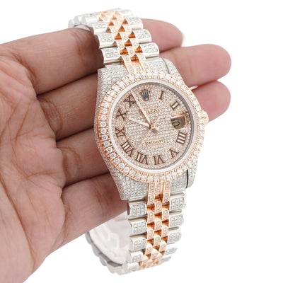 Rolex 36MM DateJust 15.75CT Natural Diamond Bussdown Roman Numeral Dial Jubilee Band 2 Tone Rose Watch - Elite Jewelers-Luxury Watch