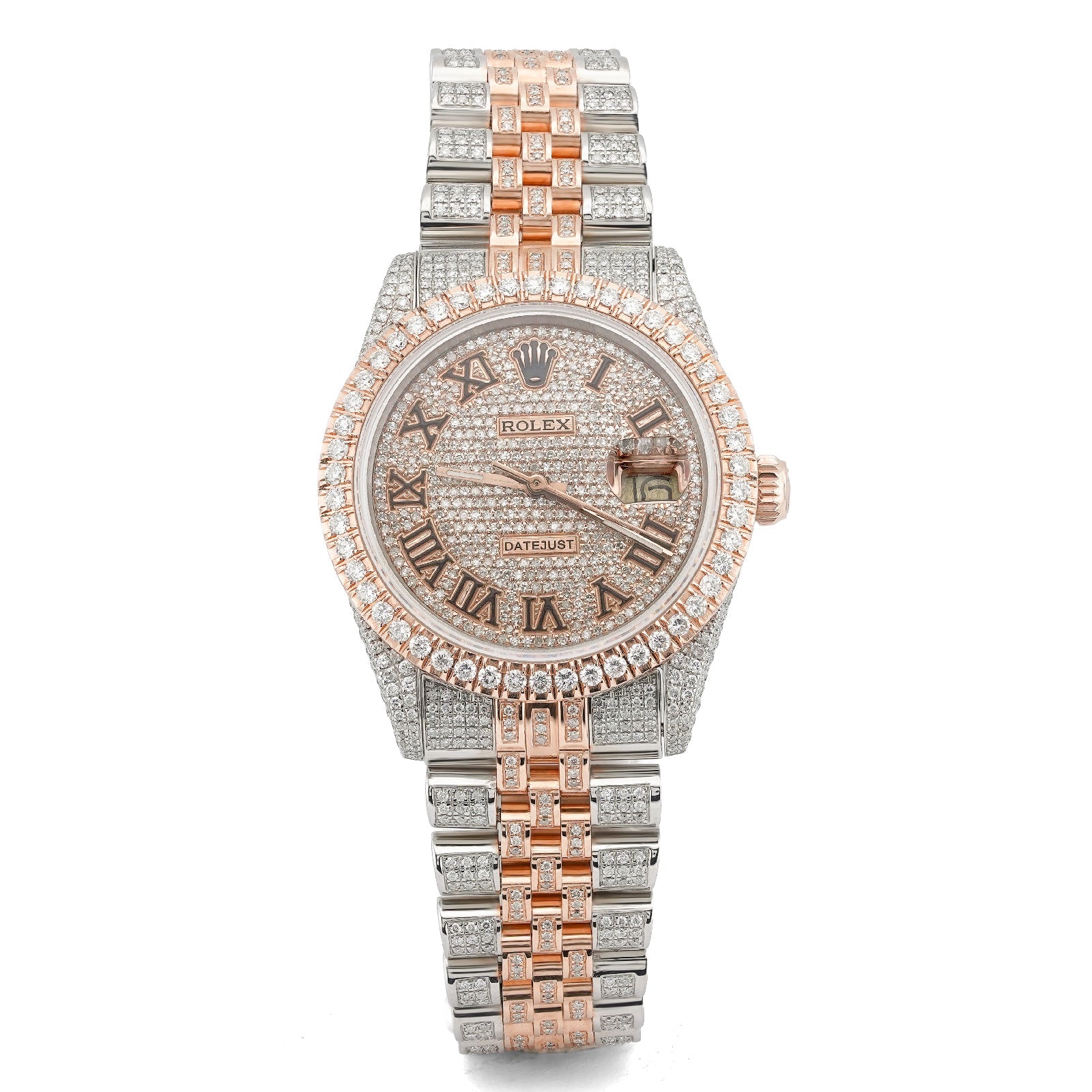 Rolex 36MM DateJust 15.75CT Natural Diamond Bussdown Roman Numeral Dial Jubilee Band 2 Tone Rose Watch - Elite Jewelers-Luxury Watch