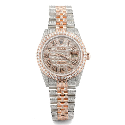 Rolex 36MM DateJust 15.75CT Natural Diamond Bussdown Roman Numeral Dial Jubilee Band 2 Tone Rose Watch - Elite Jewelers-Luxury Watch