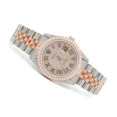 Rolex 36MM DateJust 15.75CT Natural Diamond Bussdown Roman Numeral Dial Jubilee Band 2 Tone Rose Watch - Elite Jewelers-Luxury Watch