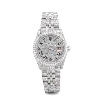 Rolex 36MM DateJust 15.75CT Natural Diamond Bussdown Roman Numeral Dial Jubilee Band All White Watch - Elite Jewelers-Luxury Watch