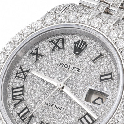 Rolex 36MM DateJust 15.75CT Natural Diamond Bussdown Roman Numeral Dial Jubilee Band All White Watch - Elite Jewelers-Luxury Watch
