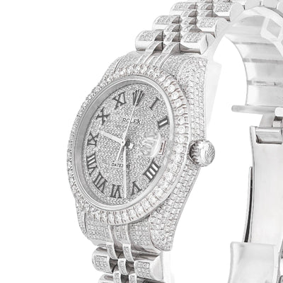 Rolex 36MM DateJust 15.75CT Natural Diamond Bussdown Roman Numeral Dial Jubilee Band All White Watch - Elite Jewelers-Luxury Watch