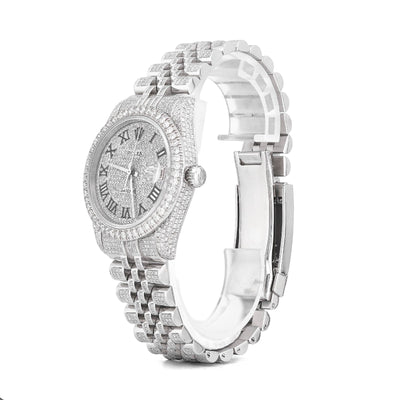 Rolex 36MM DateJust 15.75CT Natural Diamond Bussdown Roman Numeral Dial Jubilee Band All White Watch - Elite Jewelers-Luxury Watch
