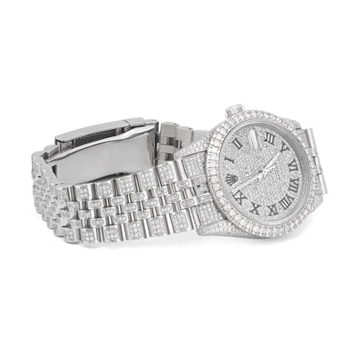 Rolex 36MM DateJust 15.75CT Natural Diamond Bussdown Roman Numeral Dial Jubilee Band All White Watch - Elite Jewelers-Luxury Watch