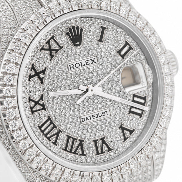 Rolex 36MM DateJust 15.75CT Natural Diamond Bussdown Roman Numeral Dial Jubilee Band All White Watch - Elite Jewelers-Luxury Watch