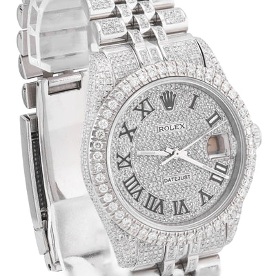 Rolex 36MM DateJust 15.75CT Natural Diamond Bussdown Roman Numeral Dial Jubilee Band All White Watch - Elite Jewelers-Luxury Watch