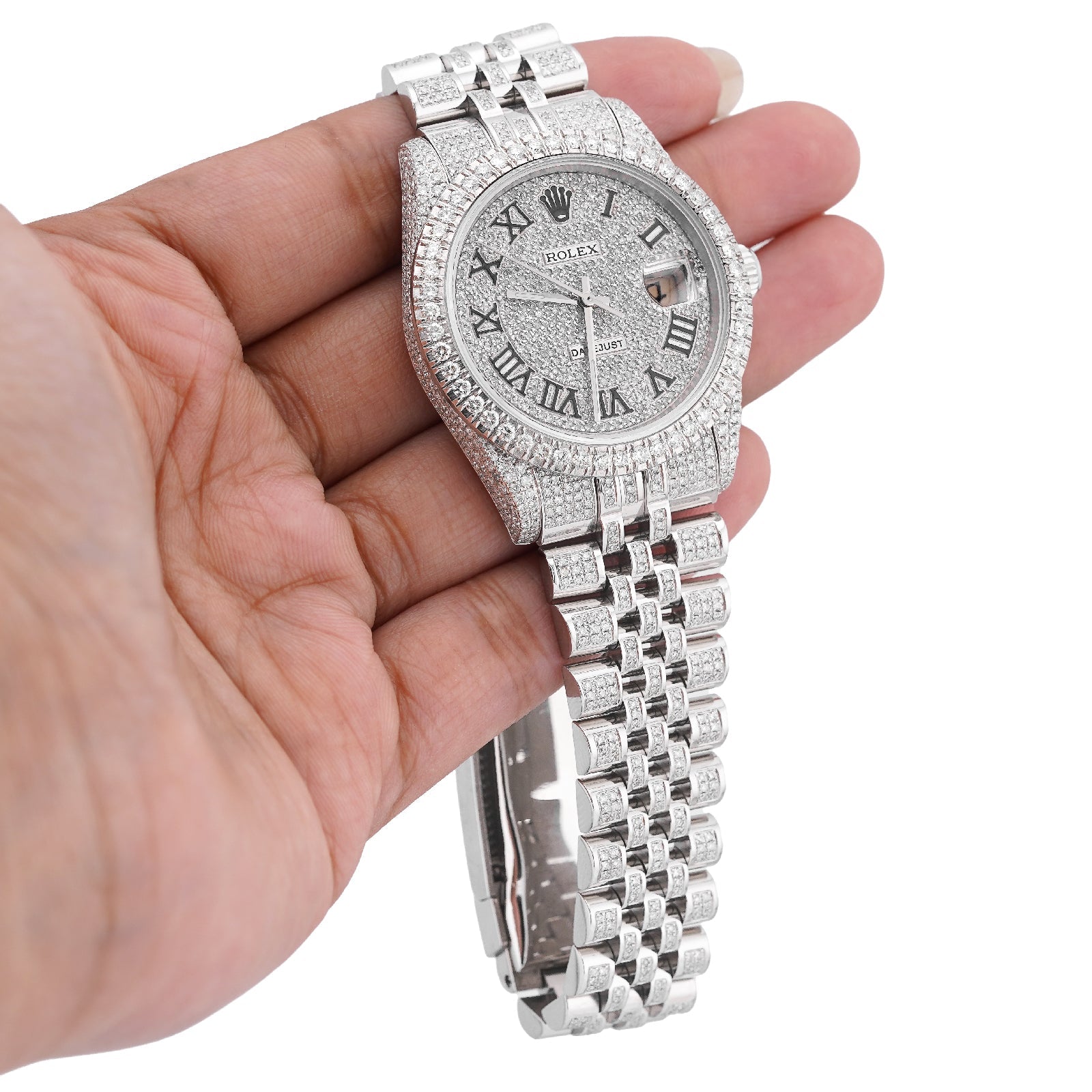 Rolex 36MM DateJust 15.75CT Natural Diamond Bussdown Roman Numeral Dial Jubilee Band All White Watch - Elite Jewelers-Luxury Watch