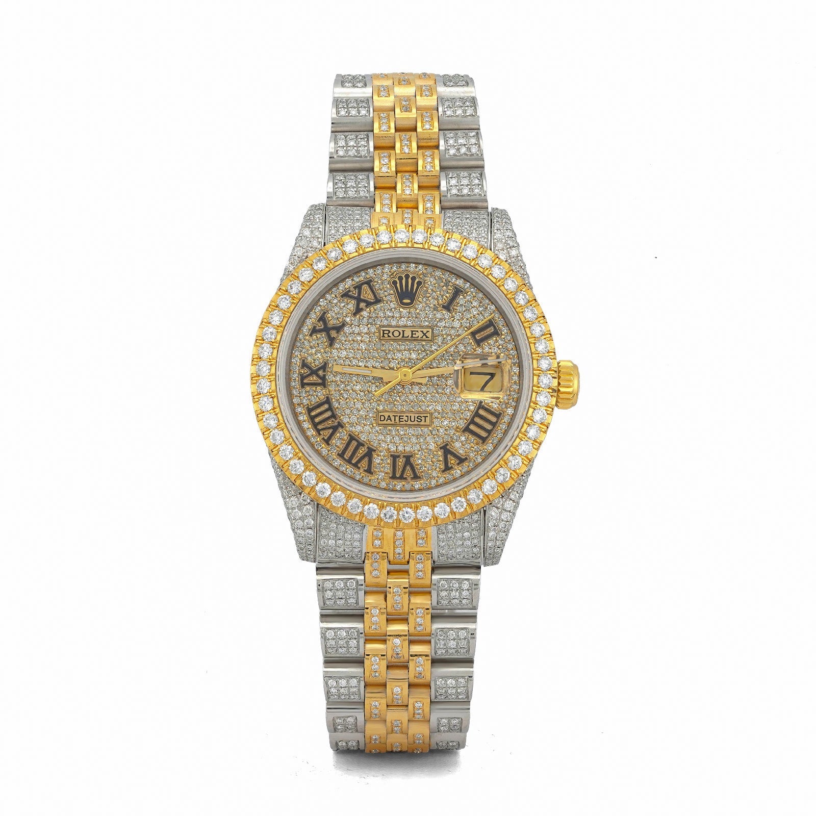 Rolex 36MM DateJust 15CT Natural Diamond Bussdown Roman Numeral Dial Jubilee Band 2 Tone Yellow Watch - Elite Jewelers-Luxury Watch
