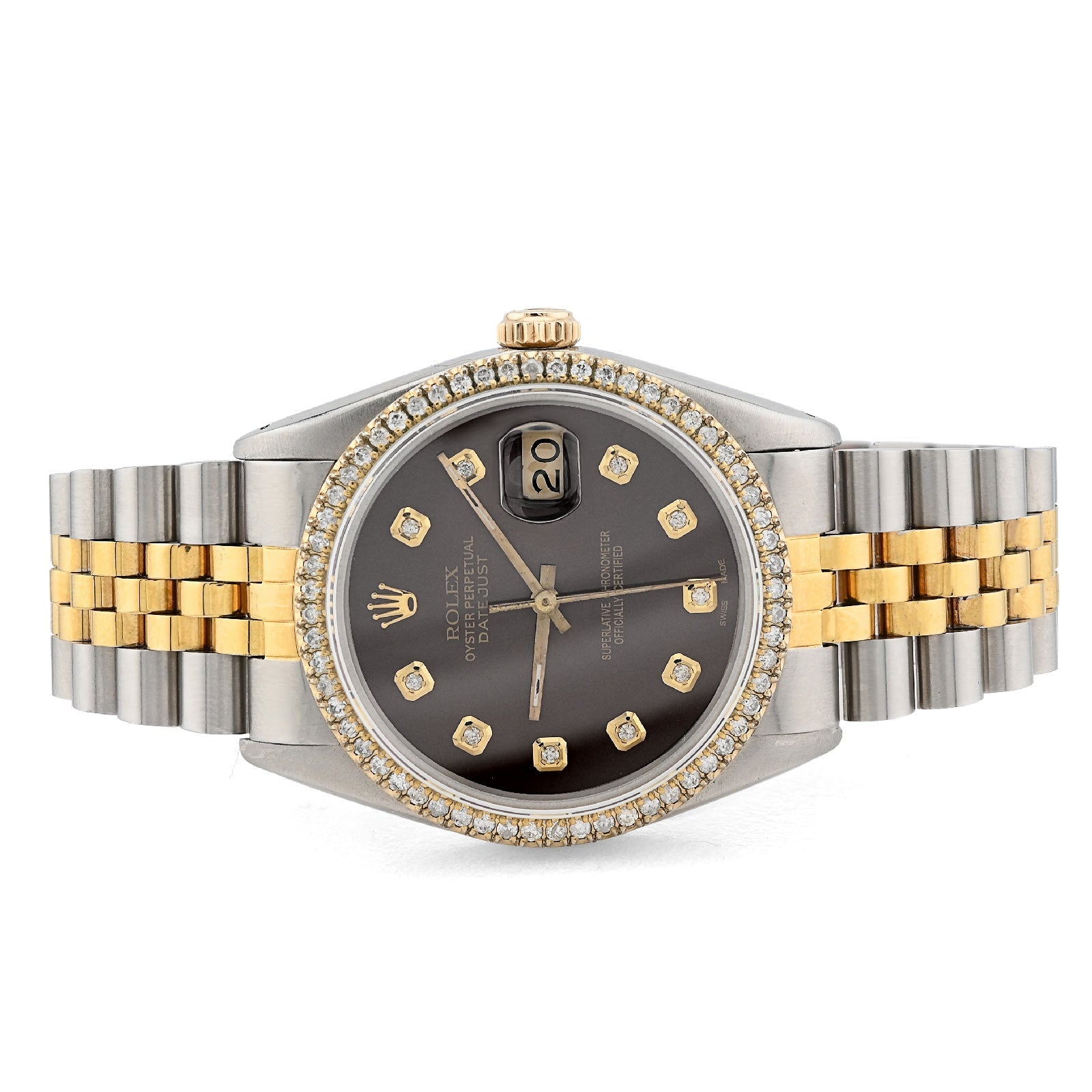 Rolex 36MM Datejust 1.5CT Natural Diamond Dial/Bezel Burgundy 2 Tone Jubilee Men Women Watch 16013 - Elite Jewelers - Luxury Watch