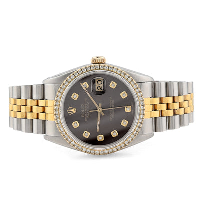 Rolex 36MM Datejust 1.5CT Natural Diamond Dial/Bezel Burgundy 2 Tone Jubilee Men Women Watch 16013 - Elite Jewelers - Luxury Watch