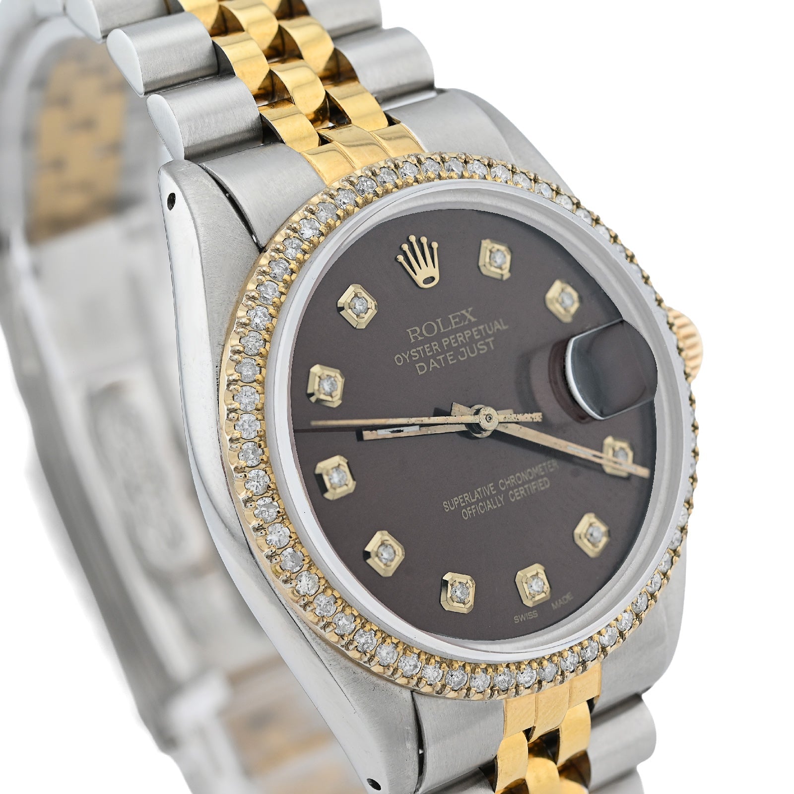 Rolex 36MM Datejust 1.5CT Natural Diamond Dial/Bezel Burgundy 2 Tone Jubilee Men Women Watch 16013 - Elite Jewelers - Luxury Watch