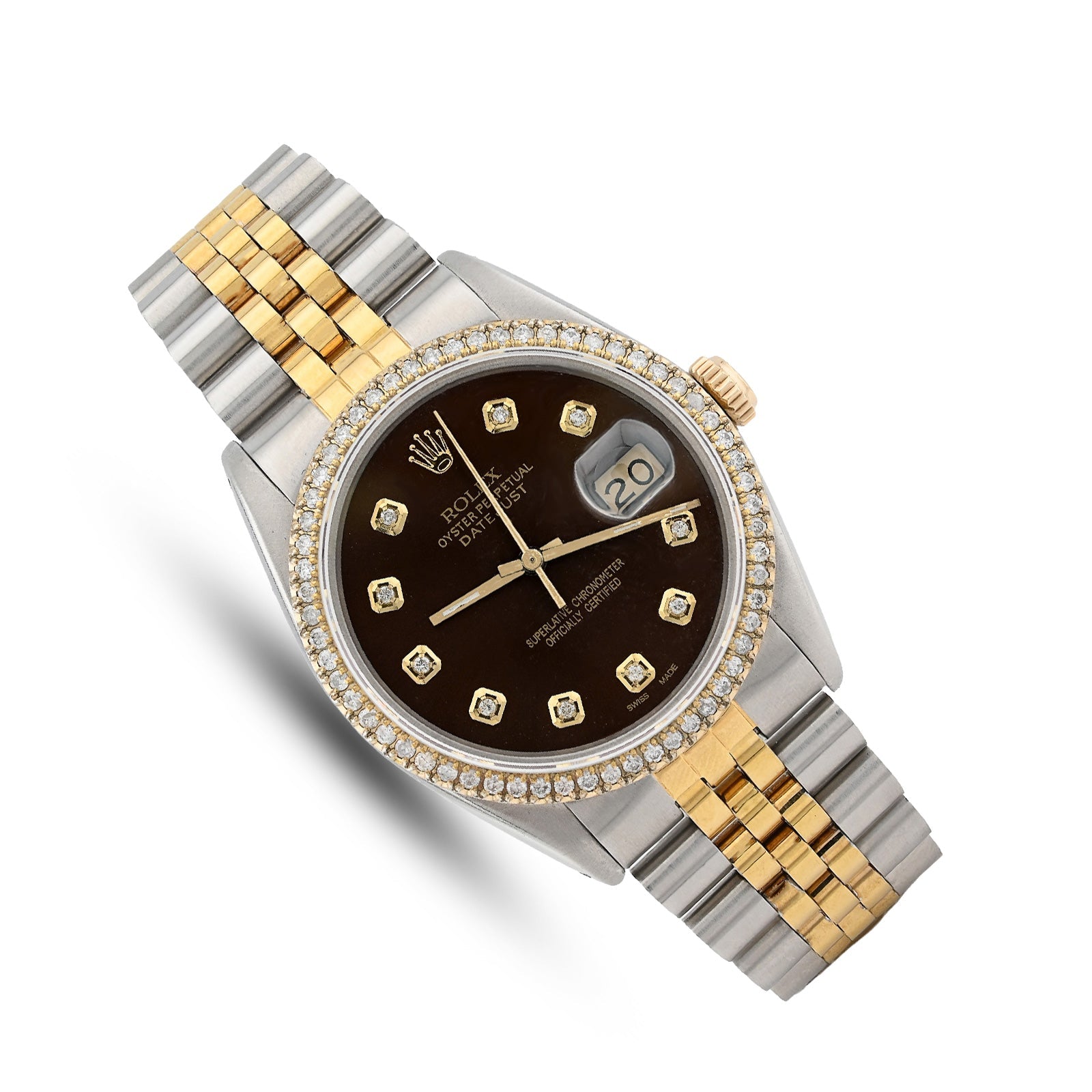 Rolex 36MM Datejust 1.5CT Natural Diamond Dial/Bezel Burgundy 2 Tone Jubilee Men Women Watch 16013 - Elite Jewelers - Luxury Watch