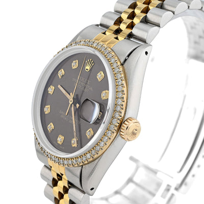Rolex 36MM Datejust 1.5CT Natural Diamond Dial/Bezel Burgundy 2 Tone Jubilee Men Women Watch 16013 - Elite Jewelers - Luxury Watch