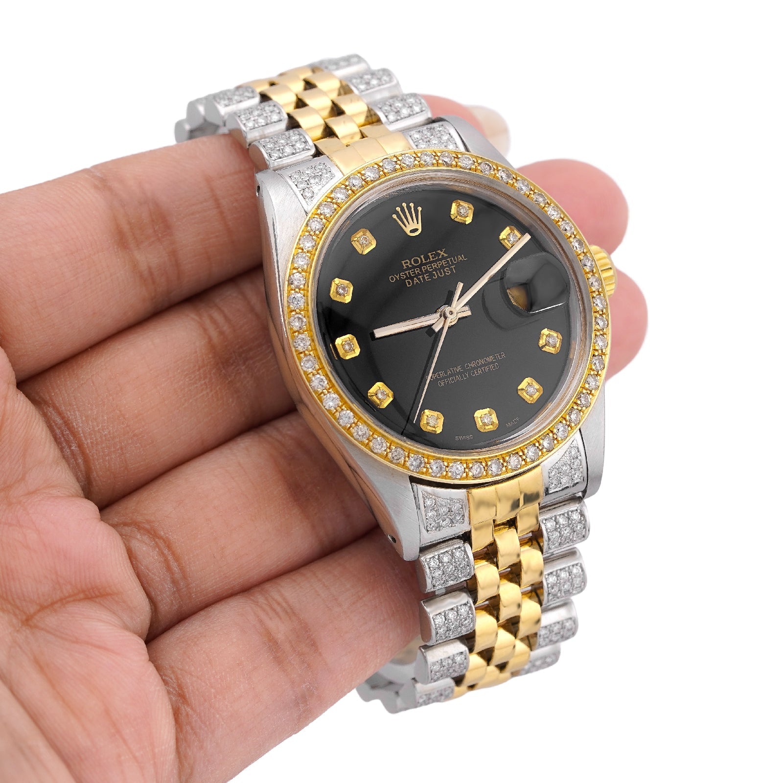 Rolex 36MM Datejust 7CT Natural Diamond Bussdown Black Dial Jubilee Band 2 Tone Yellow Watch - Elite Jewelers-Luxury Watch