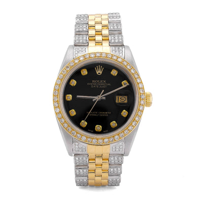 Rolex 36MM Datejust 7CT Natural Diamond Bussdown Black Dial Jubilee Band 2 Tone Yellow Watch - Elite Jewelers-Luxury Watch