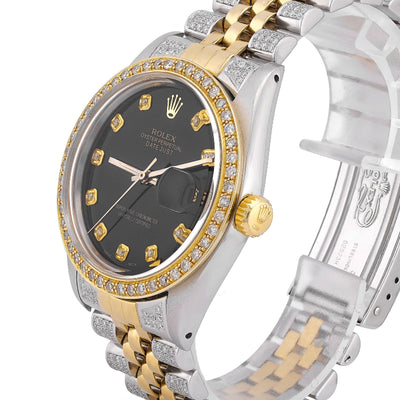 Rolex 36MM Datejust 7CT Natural Diamond Bussdown Black Dial Jubilee Band 2 Tone Yellow Watch - Elite Jewelers-Luxury Watch
