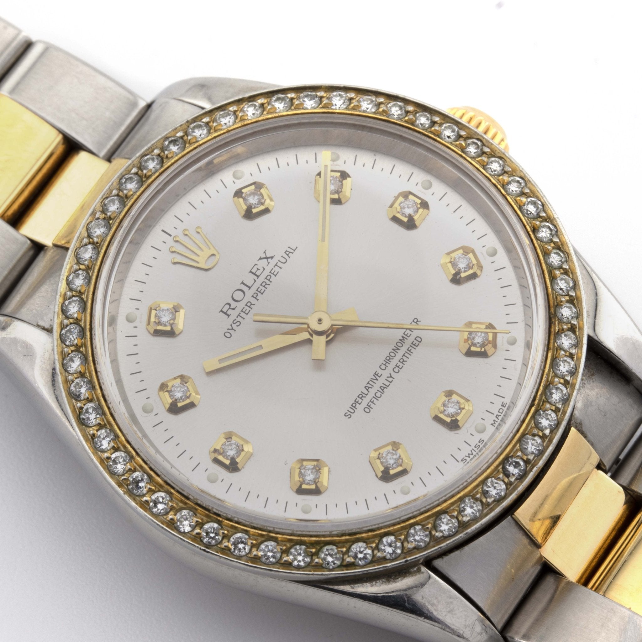 Rolex 36mm Datejust Two Tone SS / Yellow Oyster Band 1 Row Channel Set Diamond Bezel Cream Diamond Dial - Elite Jewelers - Luxury Watch