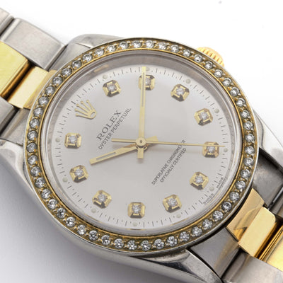Rolex 36mm Datejust Two Tone SS / Yellow Oyster Band 1 Row Channel Set Diamond Bezel Cream Diamond Dial - Elite Jewelers - Luxury Watch