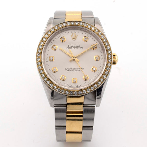 Rolex 36mm Datejust Two Tone SS / Yellow Oyster Band 1 Row Channel Set Diamond Bezel Cream Diamond Dial - Elite Jewelers - Luxury Watch