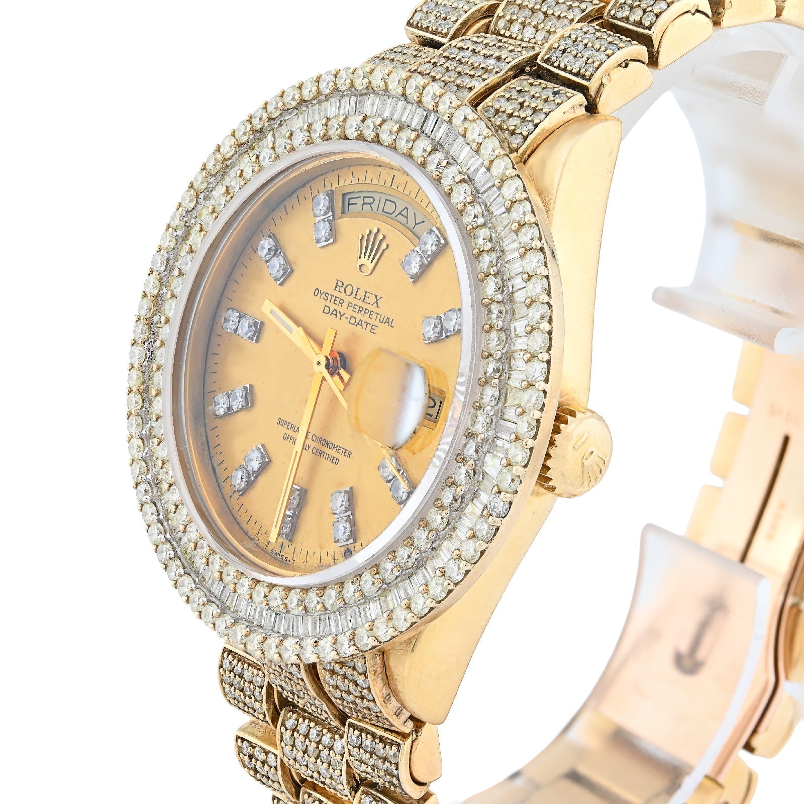 Rolex 36MM Presidential Day - Date 15CT Natural Diamond 3 Row Bezel 18K Gold Bussdown Watch - Elite Jewelers - Luxury Watch