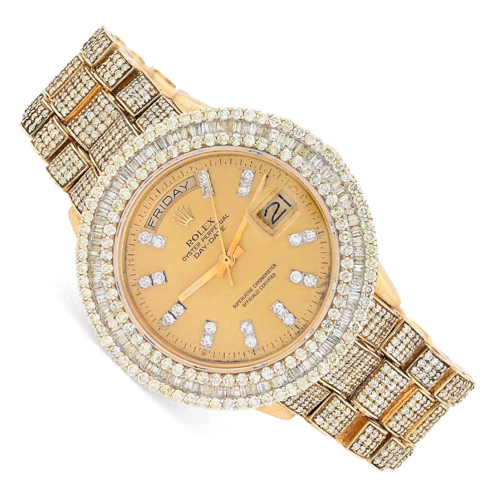 Rolex 36MM Presidential Day - Date 15CT Natural Diamond 3 Row Bezel 18K Gold Bussdown Watch - Elite Jewelers - Luxury Watch