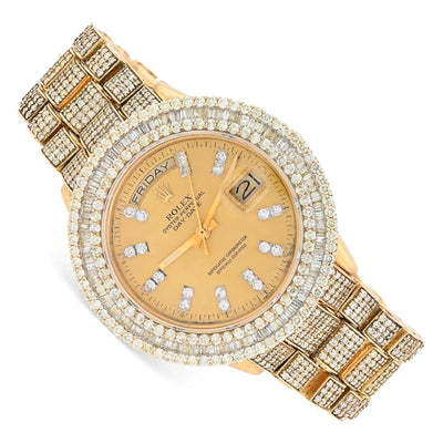 Rolex 36MM Presidential Day - Date 15CT Natural Diamond 3 Row Bezel 18K Gold Bussdown Watch - Elite Jewelers - Luxury Watch