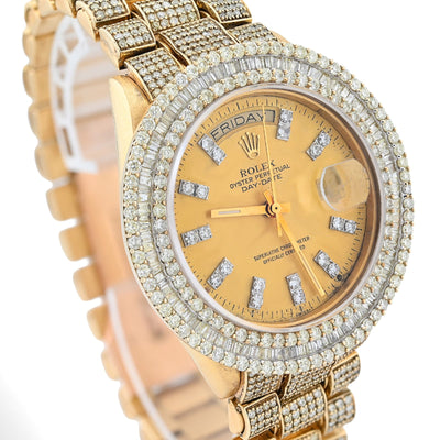 Rolex 36MM Presidential Day - Date 15CT Natural Diamond 3 Row Bezel 18K Gold Bussdown Watch - Elite Jewelers - Luxury Watch