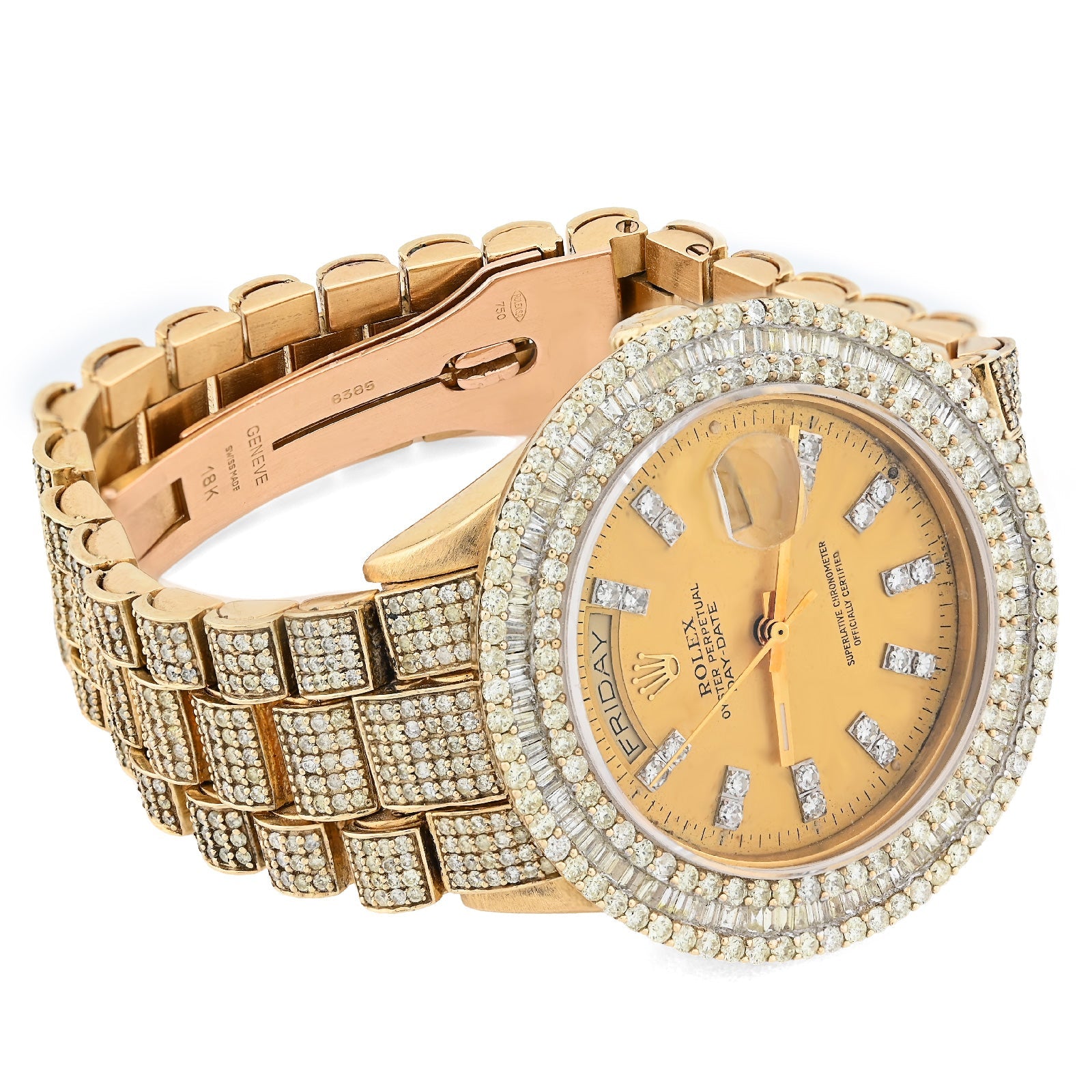 Rolex 36MM Presidential Day - Date 15CT Natural Diamond 3 Row Bezel 18K Gold Bussdown Watch - Elite Jewelers - Luxury Watch