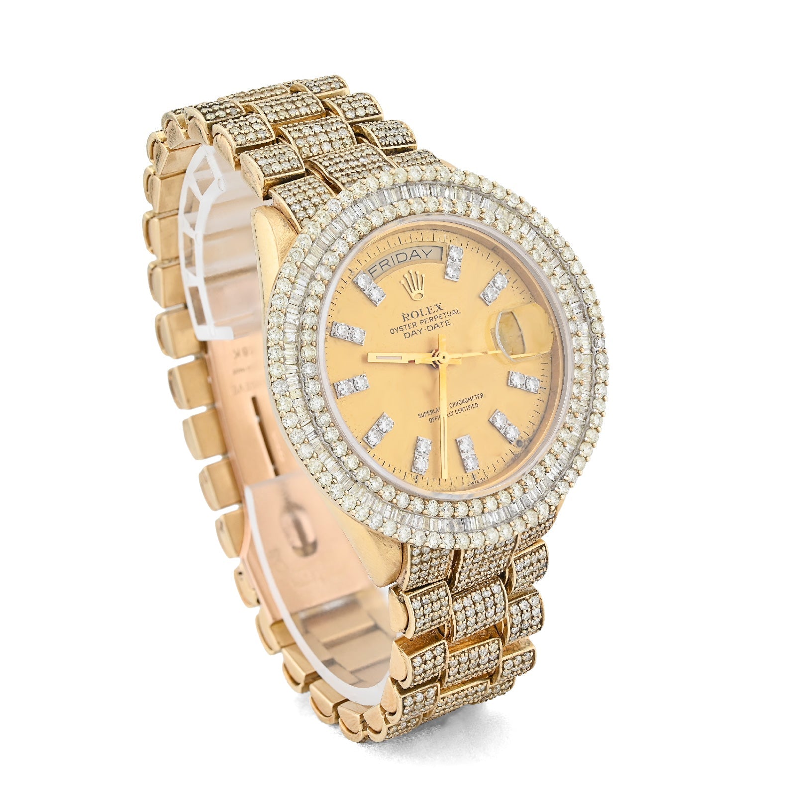 Rolex 36MM Presidential Day - Date 15CT Natural Diamond 3 Row Bezel 18K Gold Bussdown Watch - Elite Jewelers - Luxury Watch
