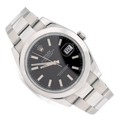 Rolex 41MM Datejust Black Face Oyester Band Smooth Bezel 2021 Stainless Steel Box/Papers Watch 126300 - Elite Jewelers - Luxury Watch